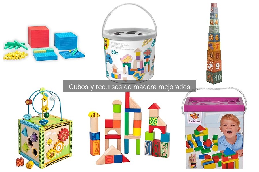 Tipos de cubos y recursos de madera mejorados para jugar